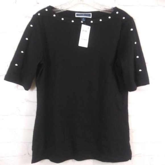 Karen Scott Sz S Studded Elbow Sleeve Top Blouse - Picture 2 of 5